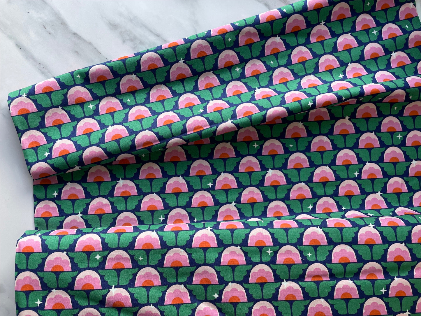 Colourful flower fabric, organic cotton, Sparkle Flower Green, from Stardust