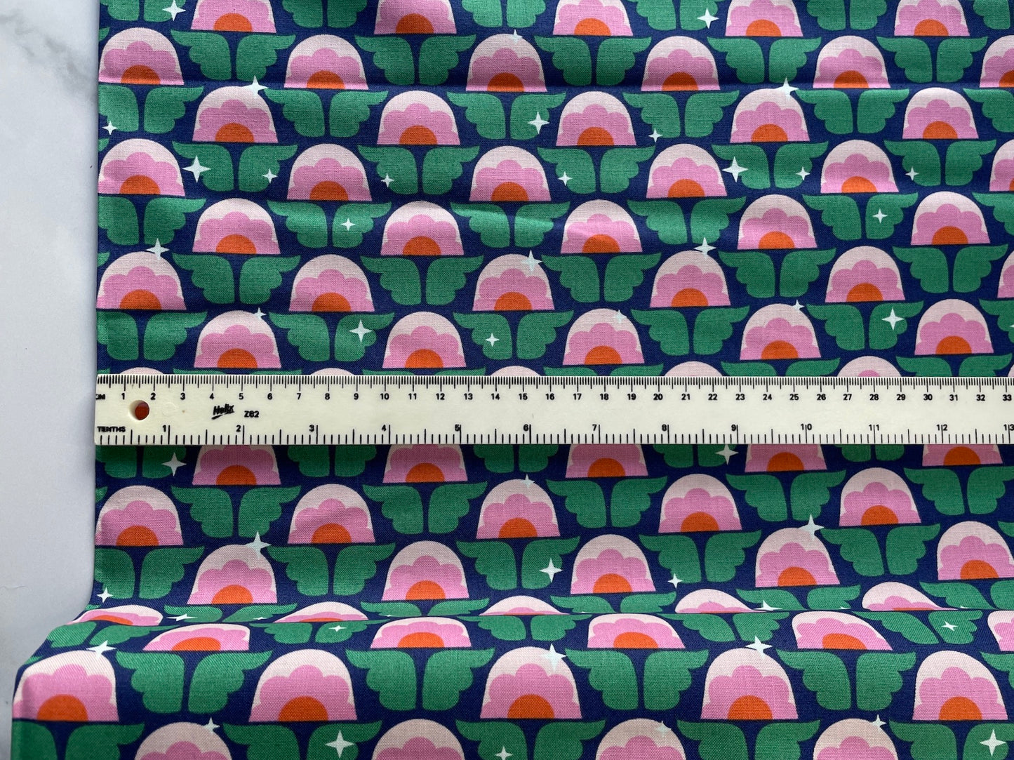 Colourful flower fabric, organic cotton, Sparkle Flower Green, from Stardust