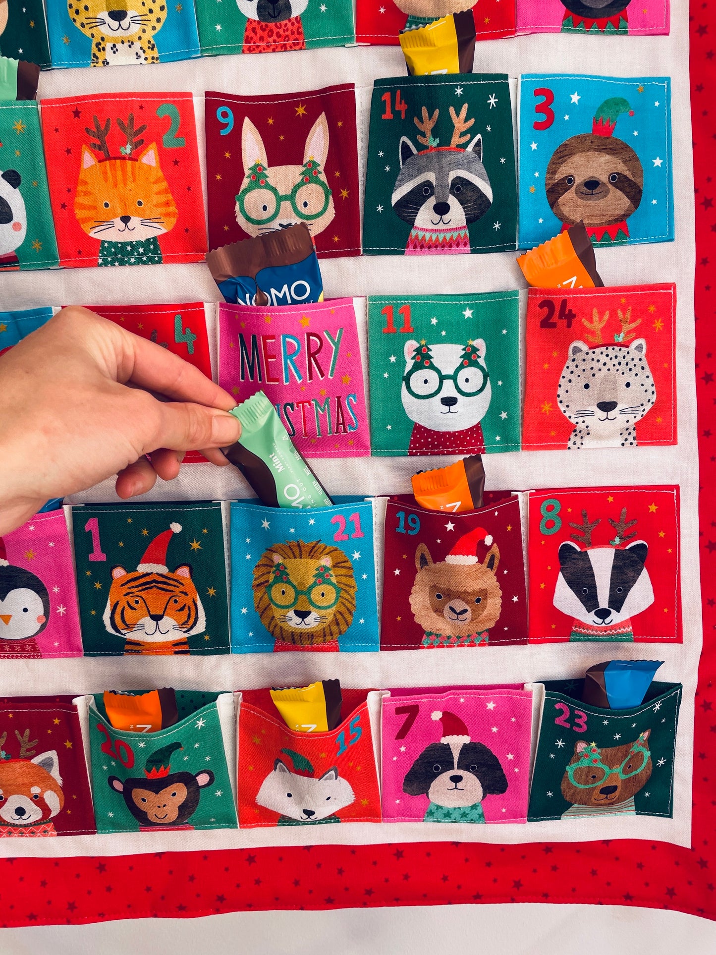 Reusable Christmas advent calendar, Merry Menagerie, Personalised