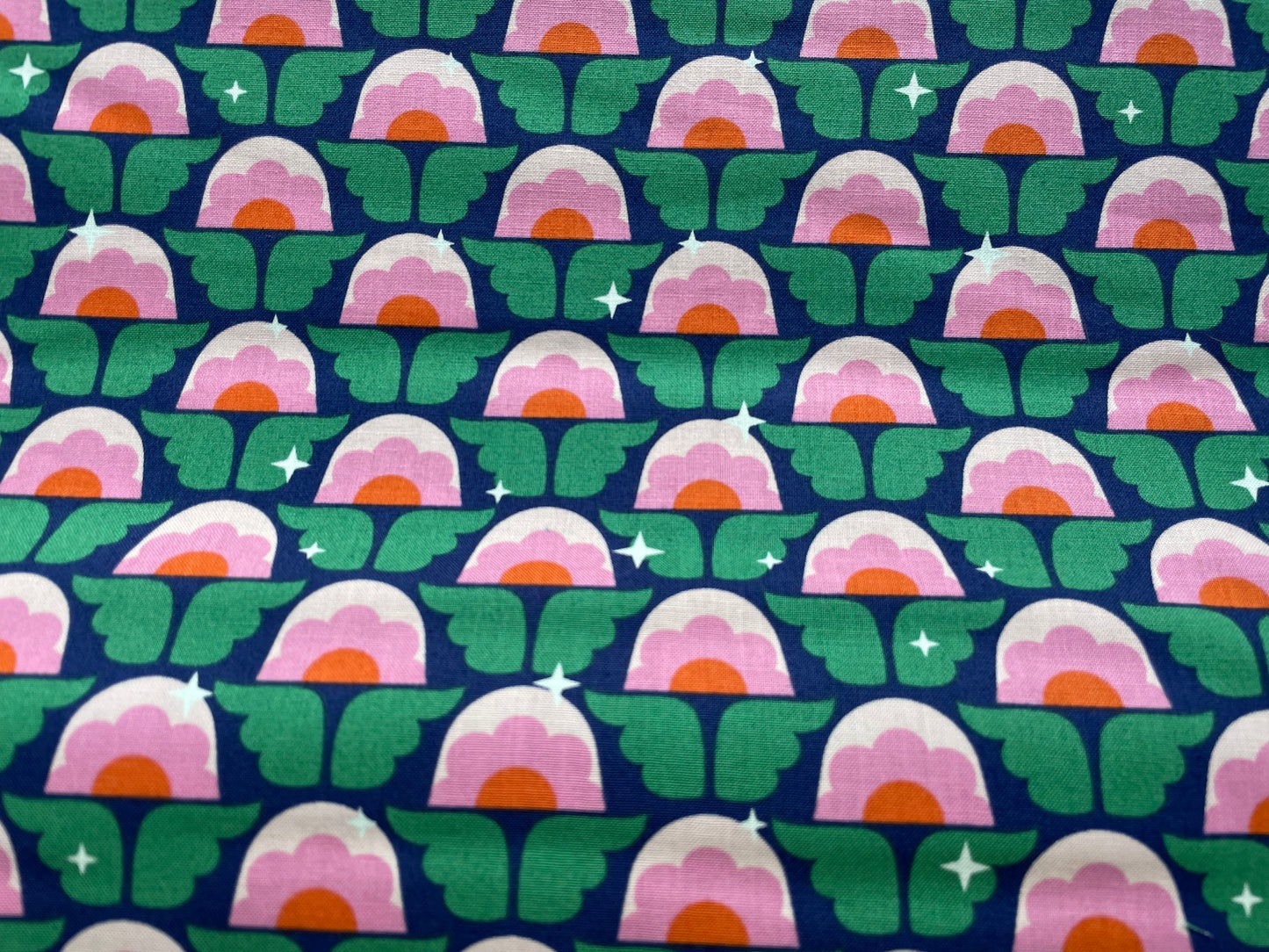 Colourful flower fabric, organic cotton, Sparkle Flower Green, from Stardust
