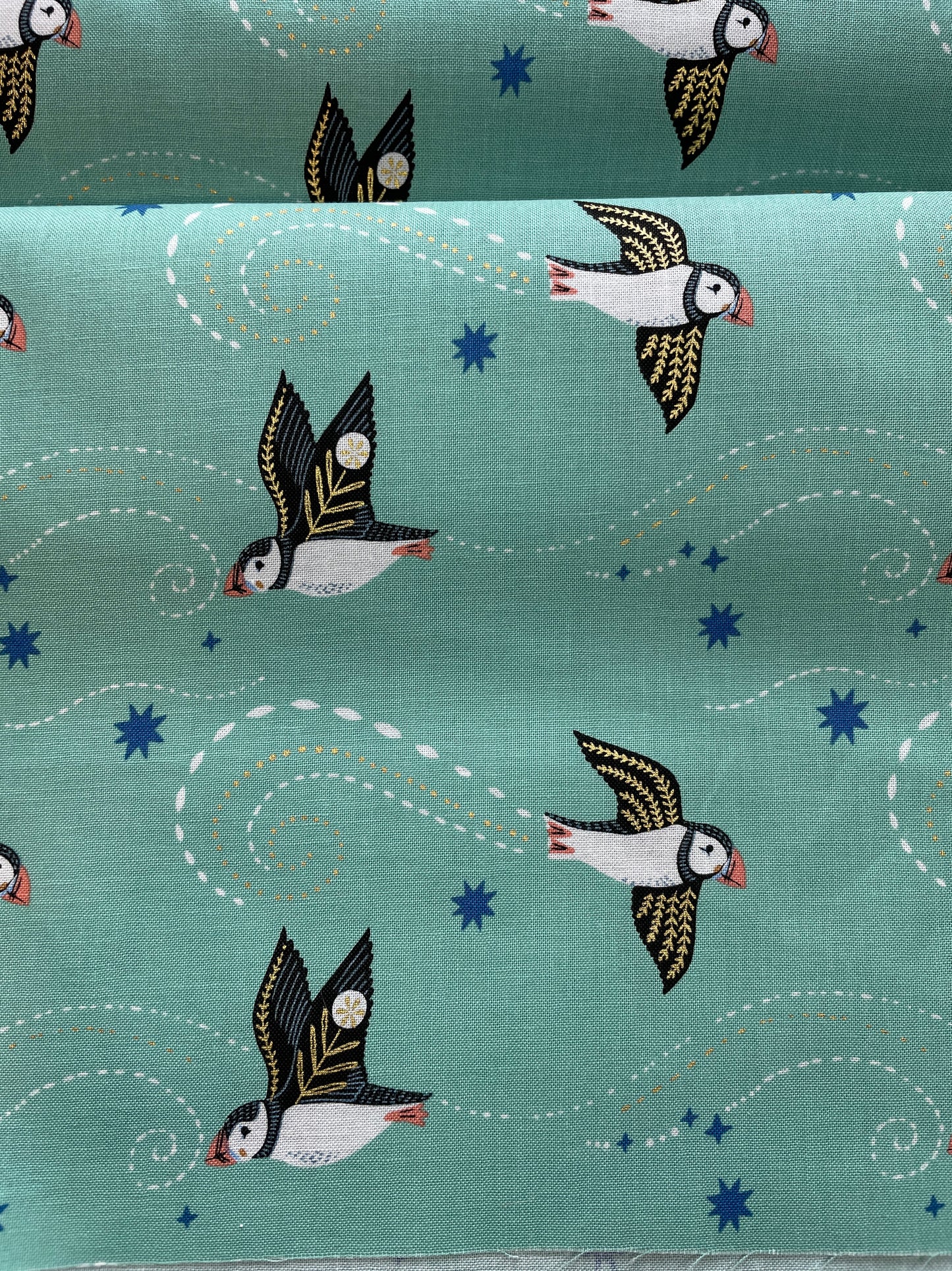 Puffin cotton fabric, Arctic from Dashwood Studio