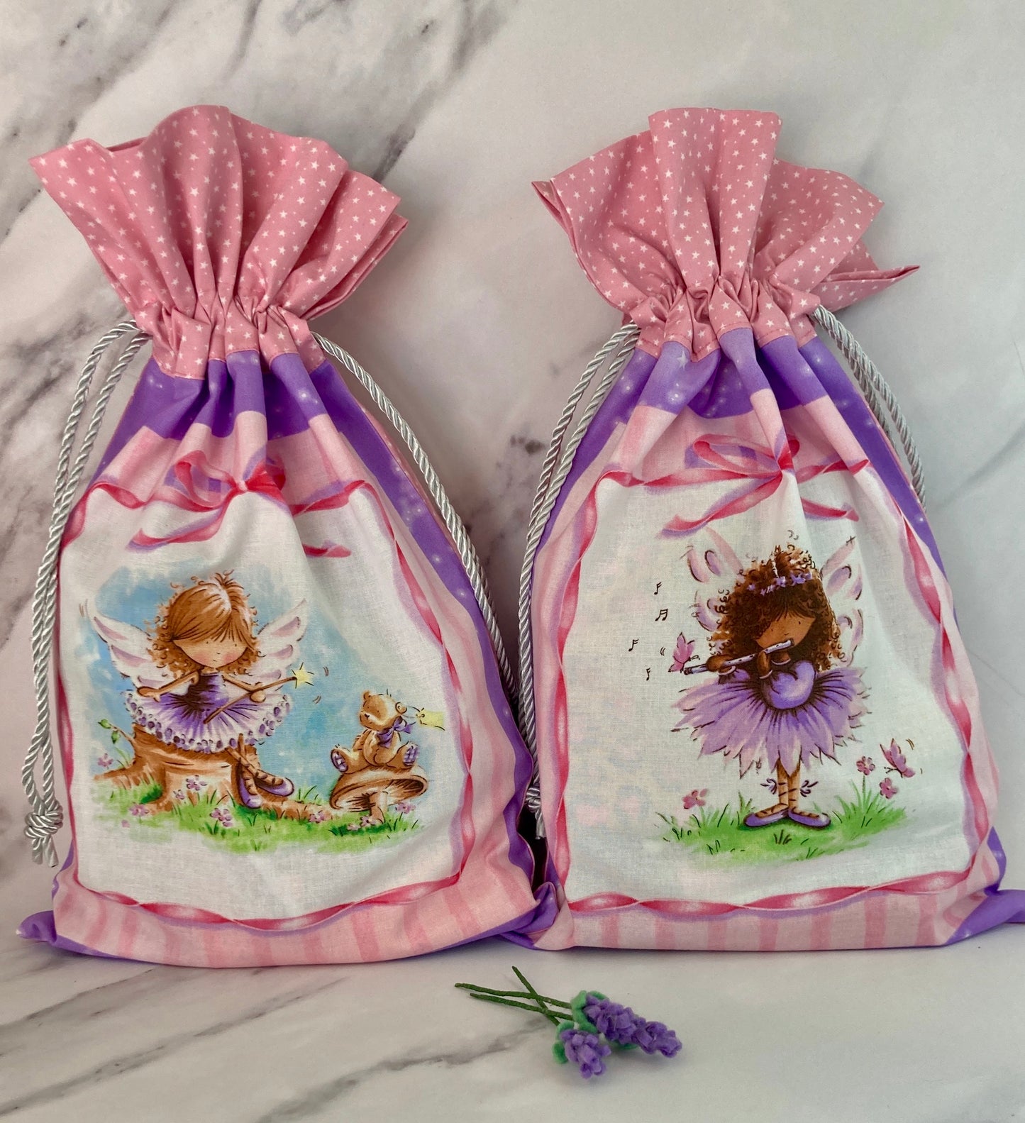 Reusable cotton drawstring gift bag, with a choice of four fairy designs