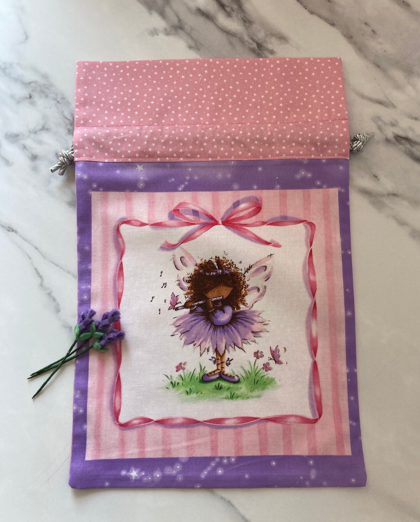 Reusable cotton drawstring gift bag, with a choice of four fairy designs