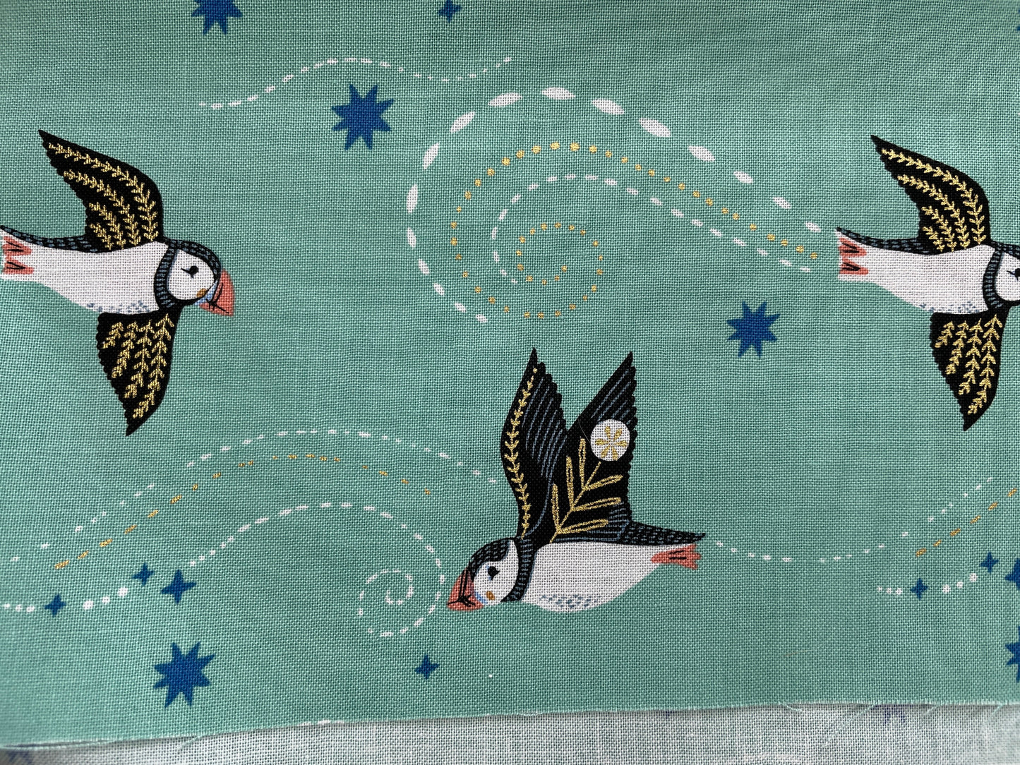 Puffin cotton fabric, Arctic from Dashwood Studio