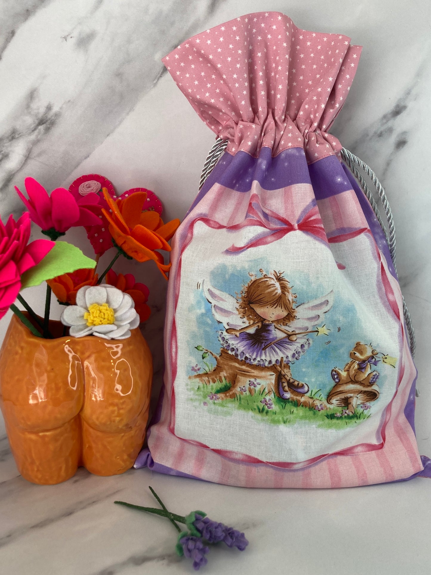 Reusable cotton drawstring gift bag, with a choice of four fairy designs