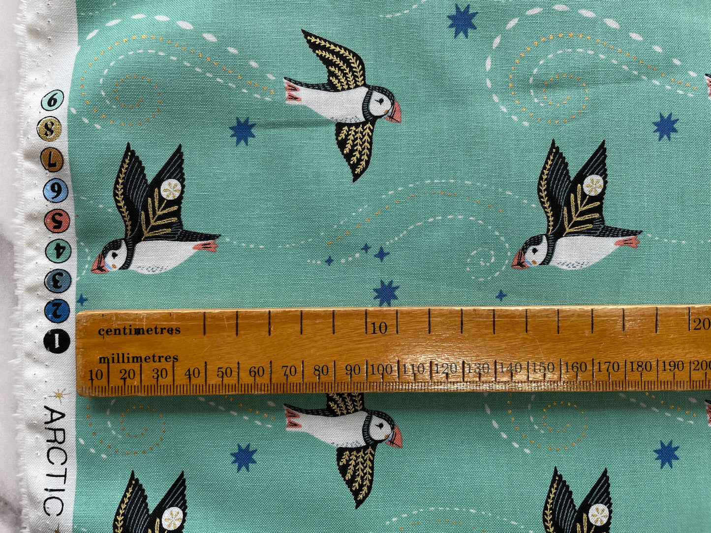 Puffin cotton fabric, Arctic from Dashwood Studio