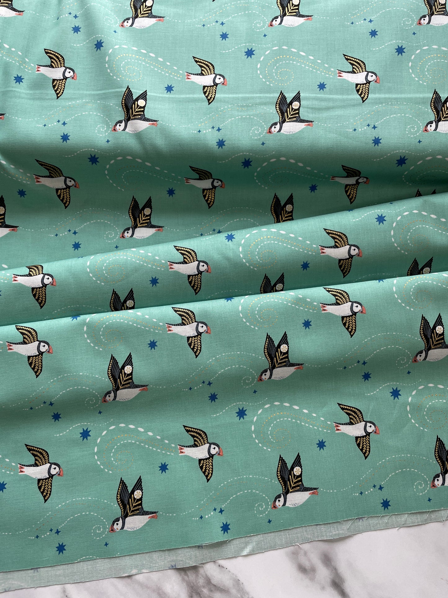 Puffin cotton fabric, Arctic from Dashwood Studio