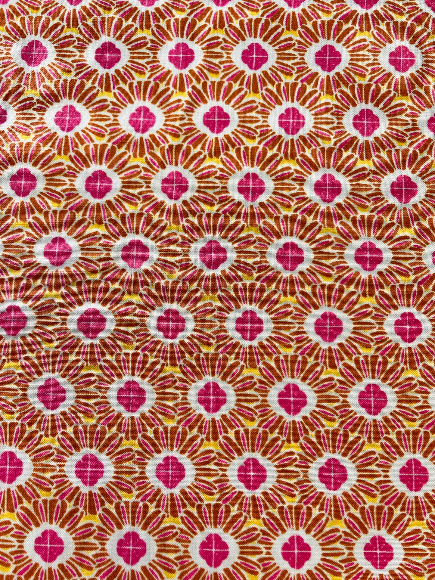 Orange and Pink Daisy fabric, from Mistral, in Rayon