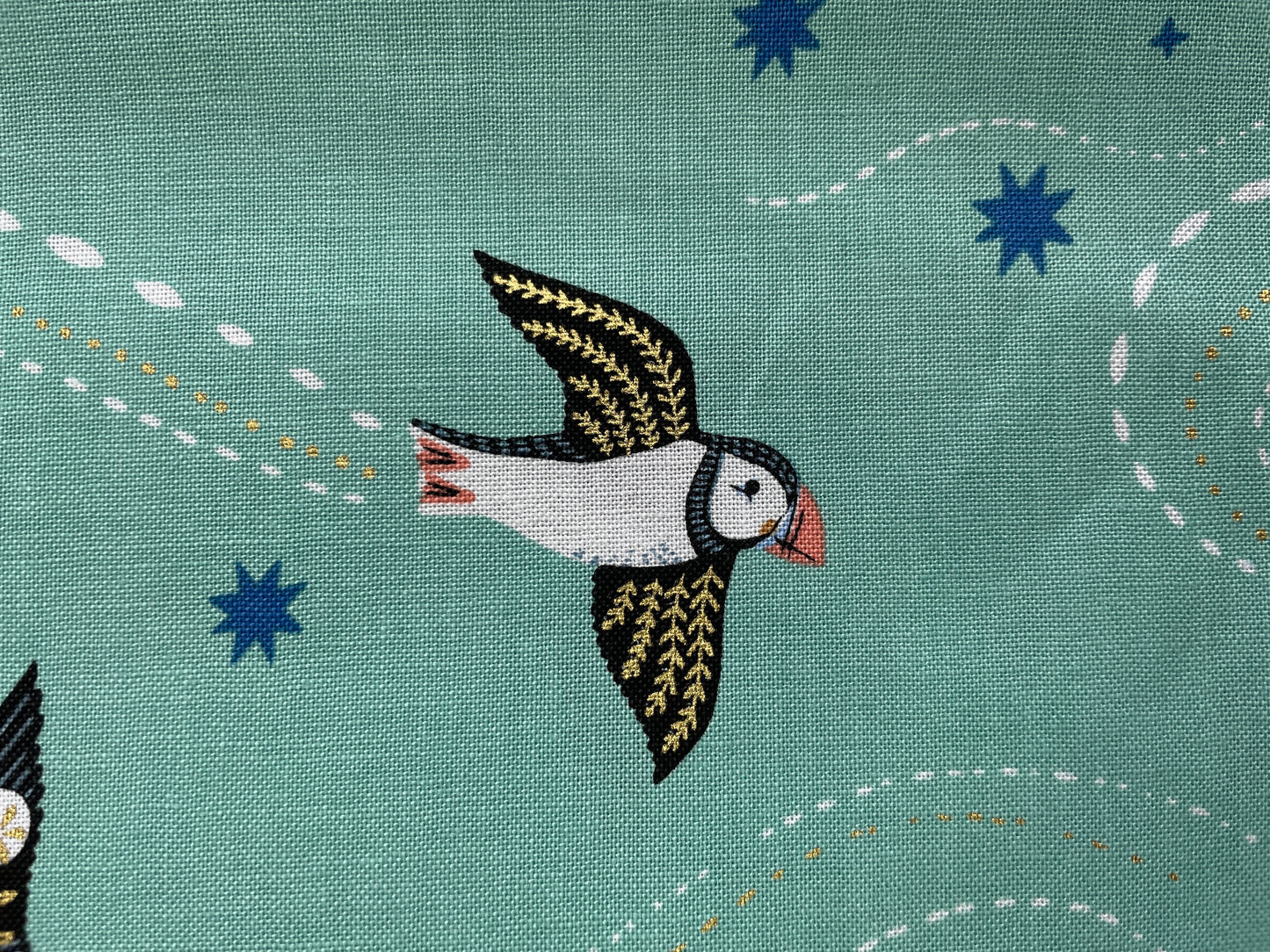 Puffin cotton fabric, Arctic from Dashwood Studio