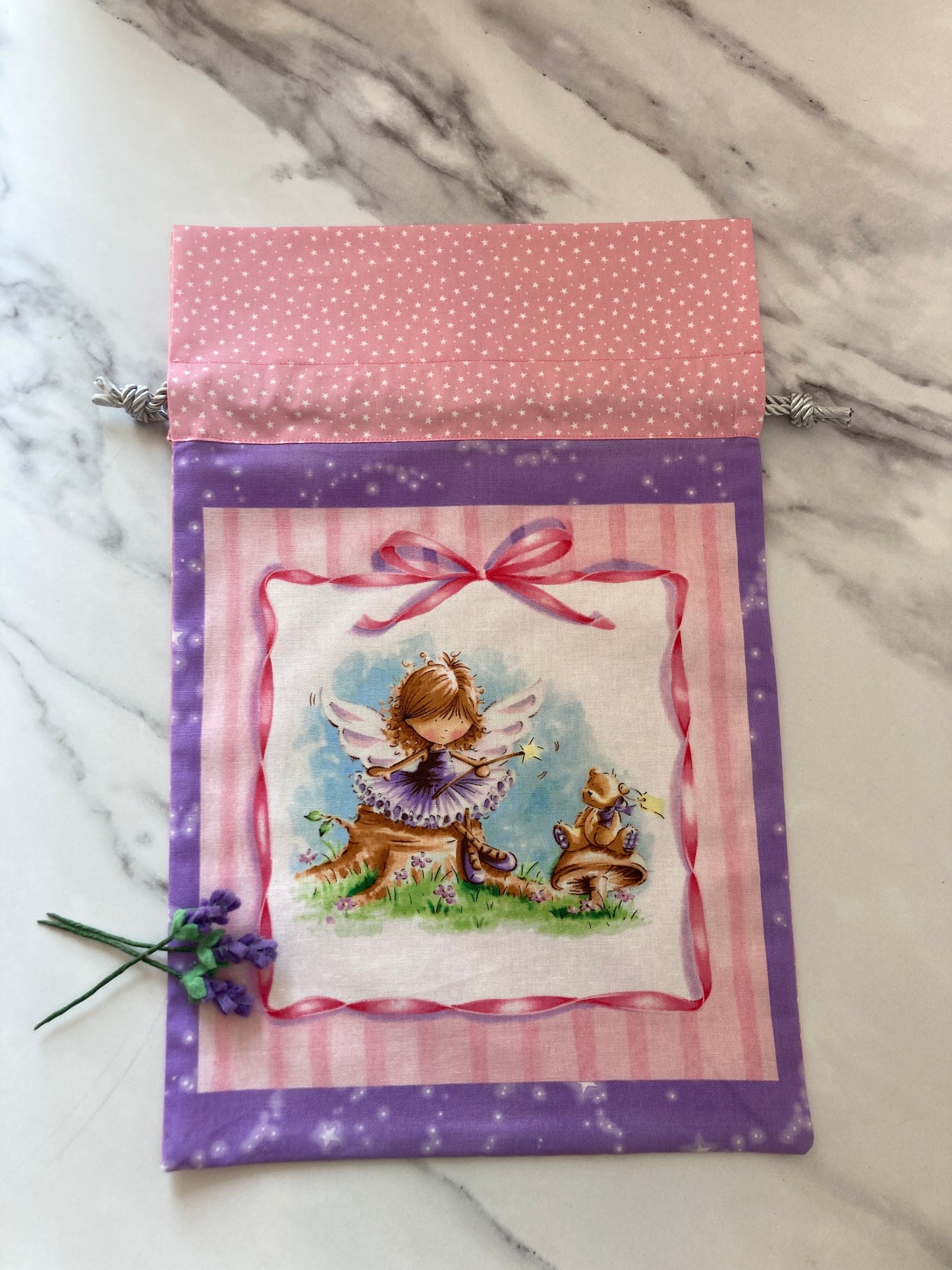 Reusable cotton drawstring gift bag, with a choice of four fairy designs