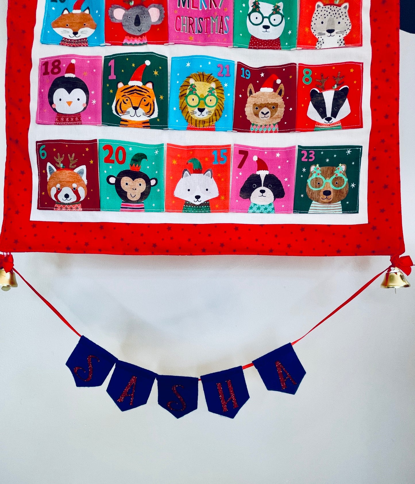 Reusable Christmas advent calendar, Merry Menagerie, Personalised