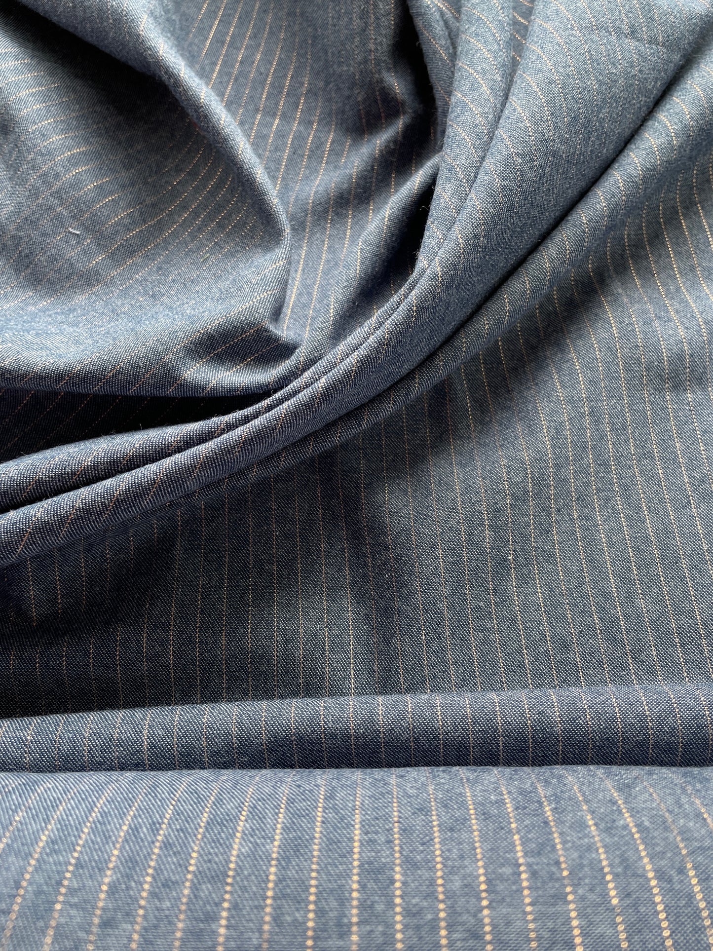 Denim fabric, with copper metallic stripes