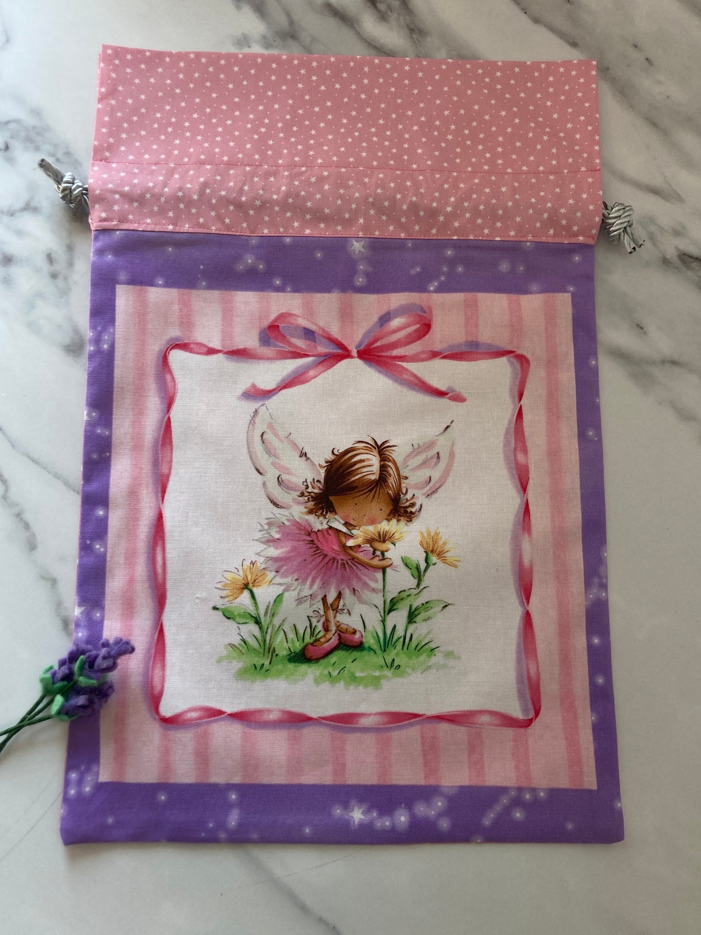 Reusable cotton drawstring gift bag, with a choice of four fairy designs