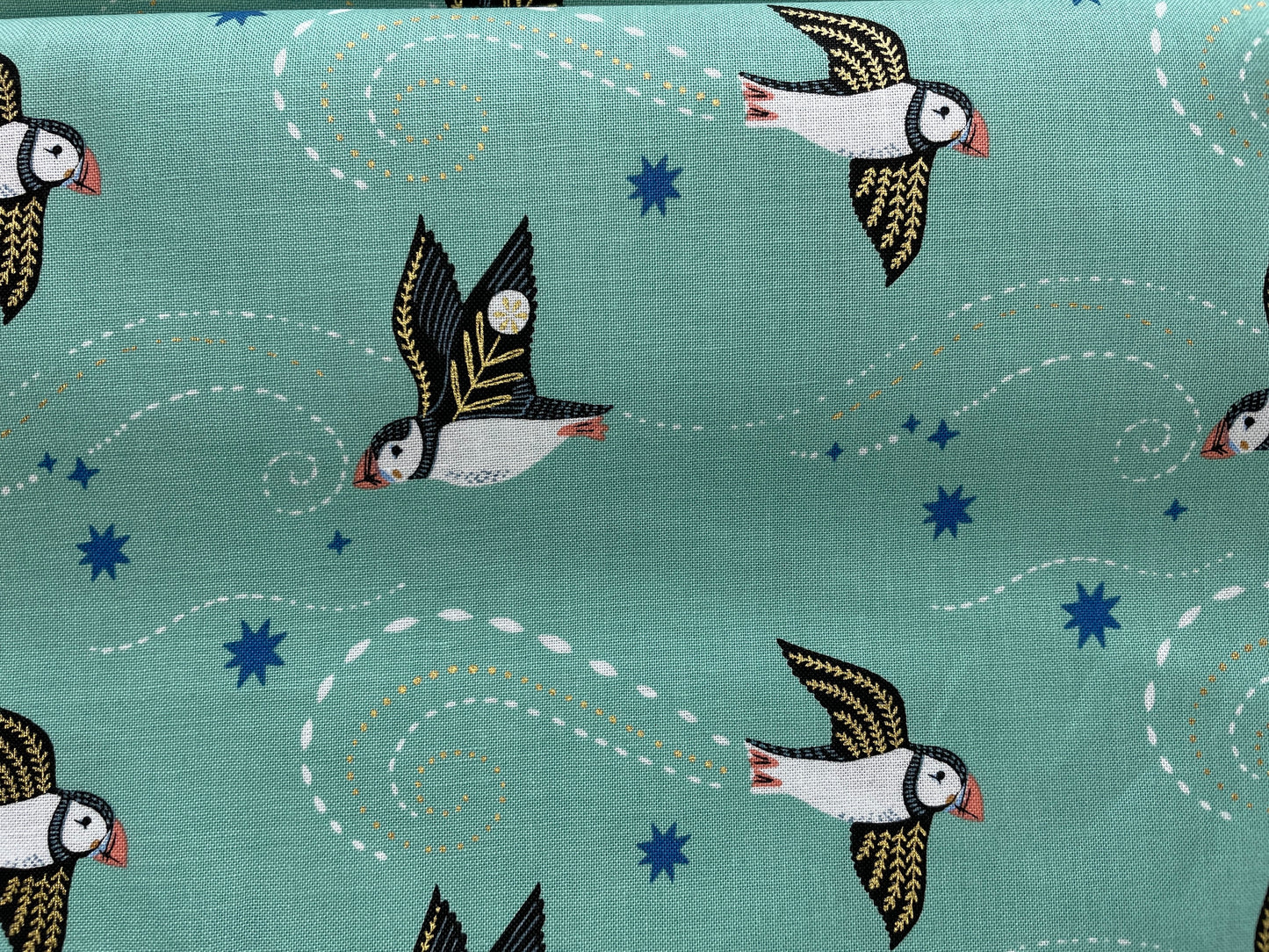 Puffin cotton fabric, Arctic from Dashwood Studio