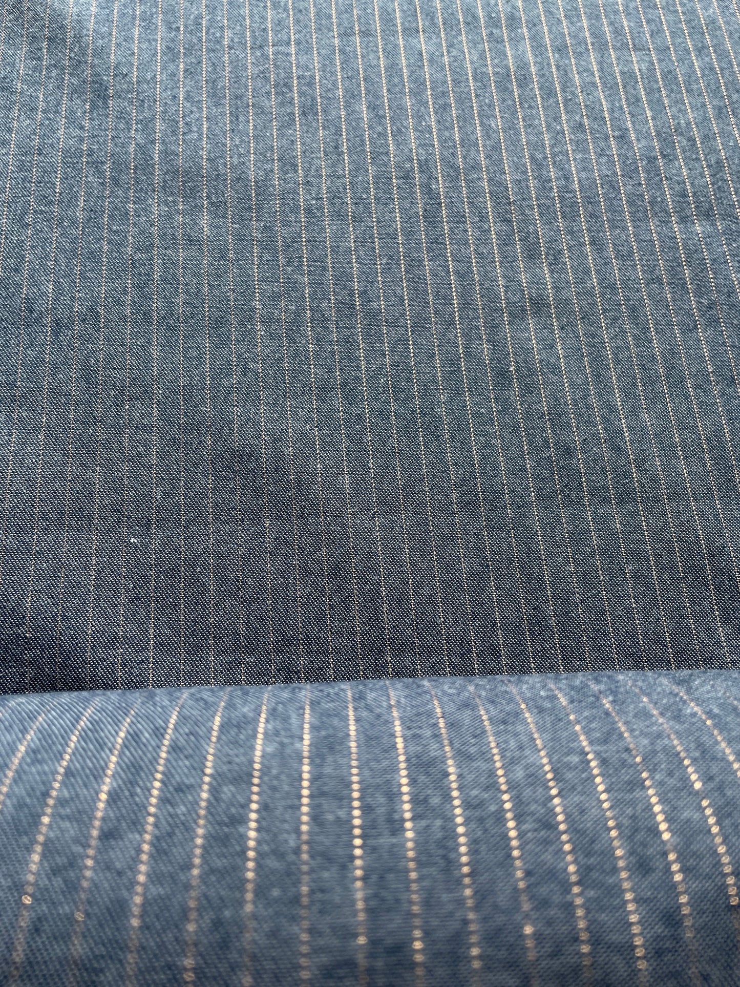 Denim fabric, with copper metallic stripes