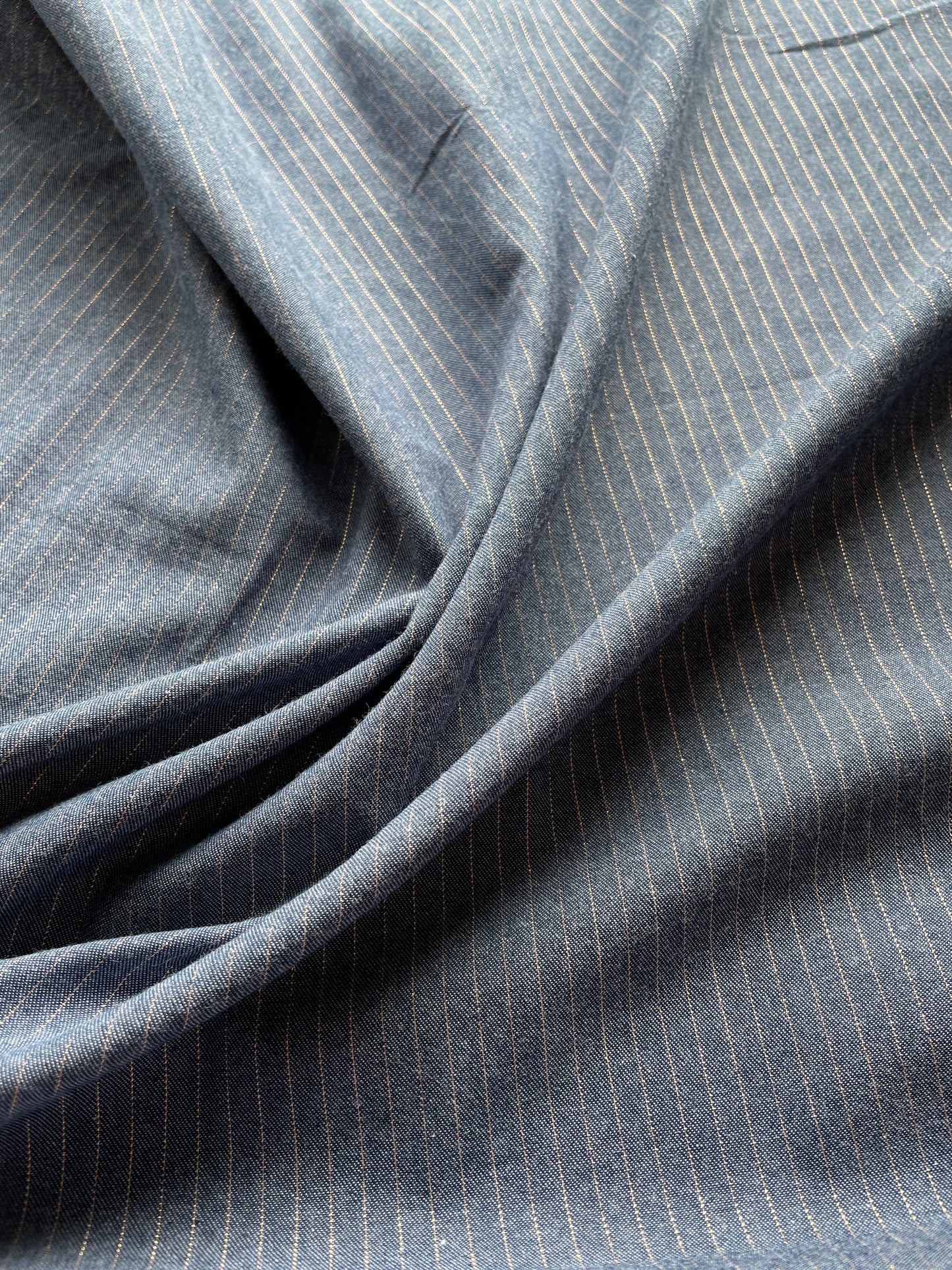 Denim fabric, with copper metallic stripes