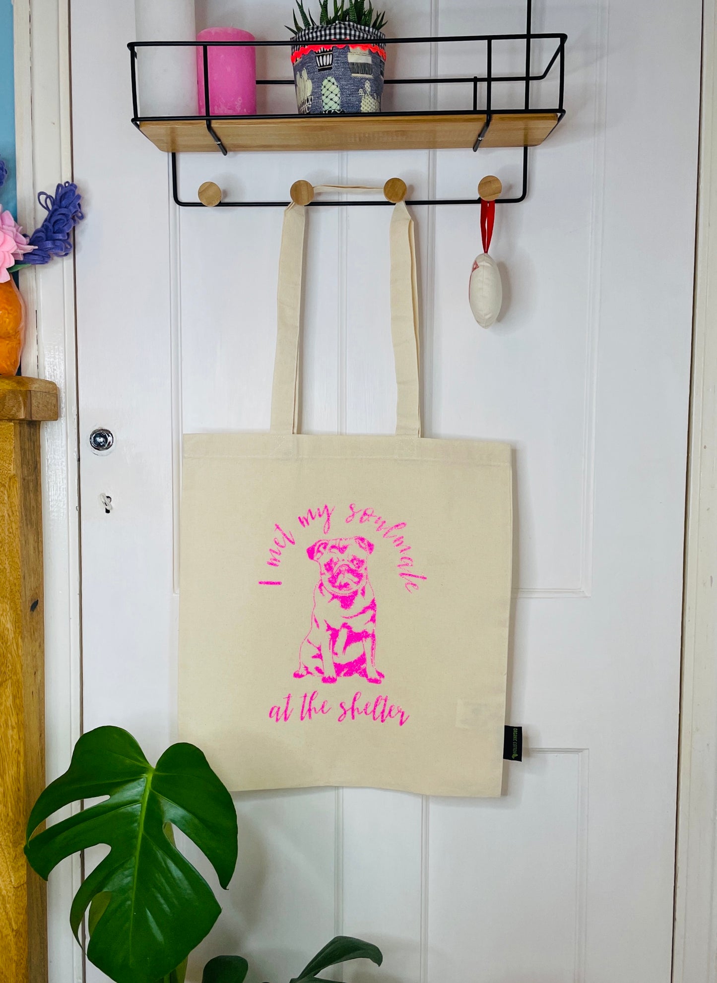 Organic tote bag with a dog silhouette, perfect for a pug lover