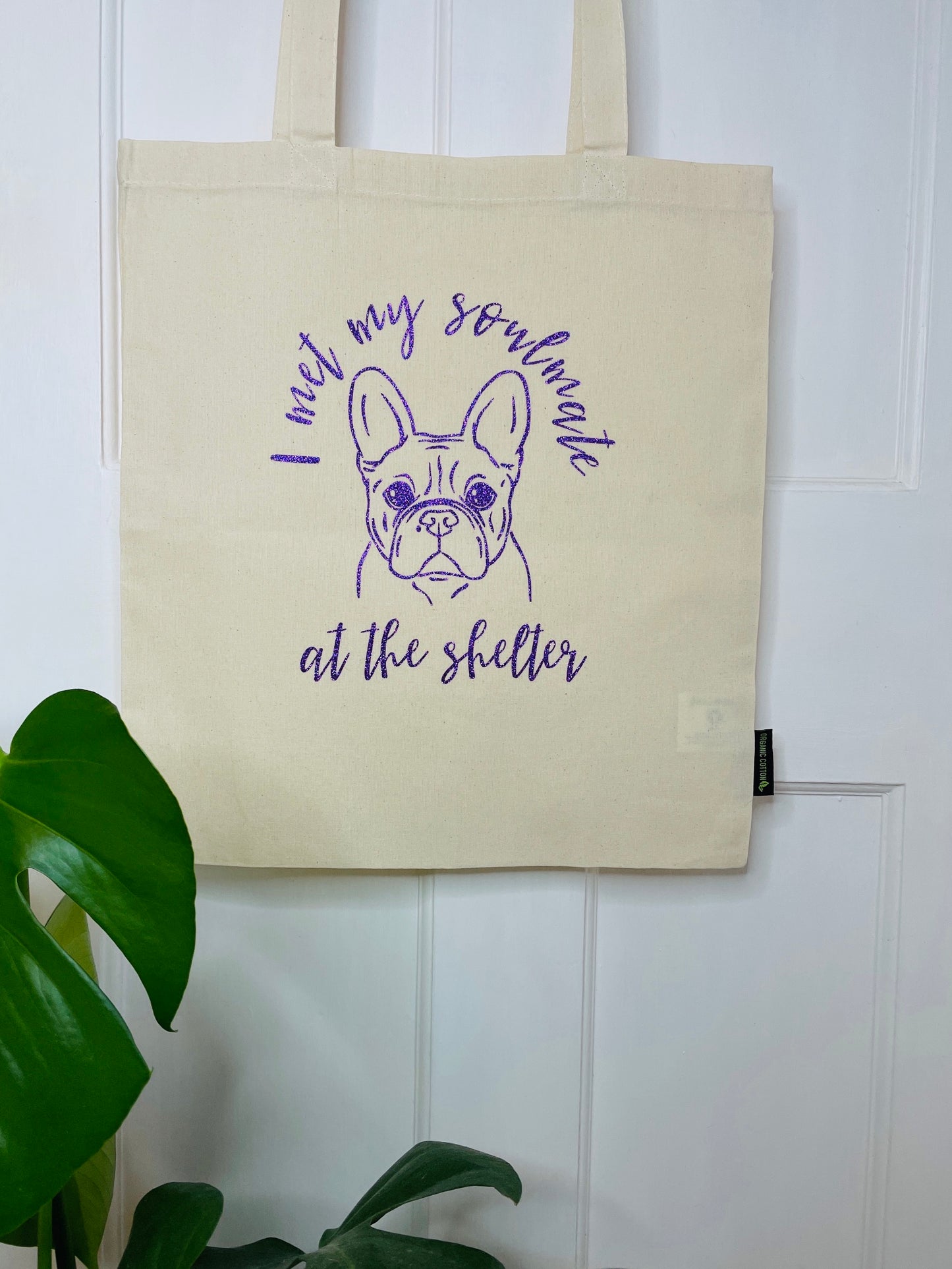 Organic tote bag with a dog silhouette, perfect for a French Bulldog lover