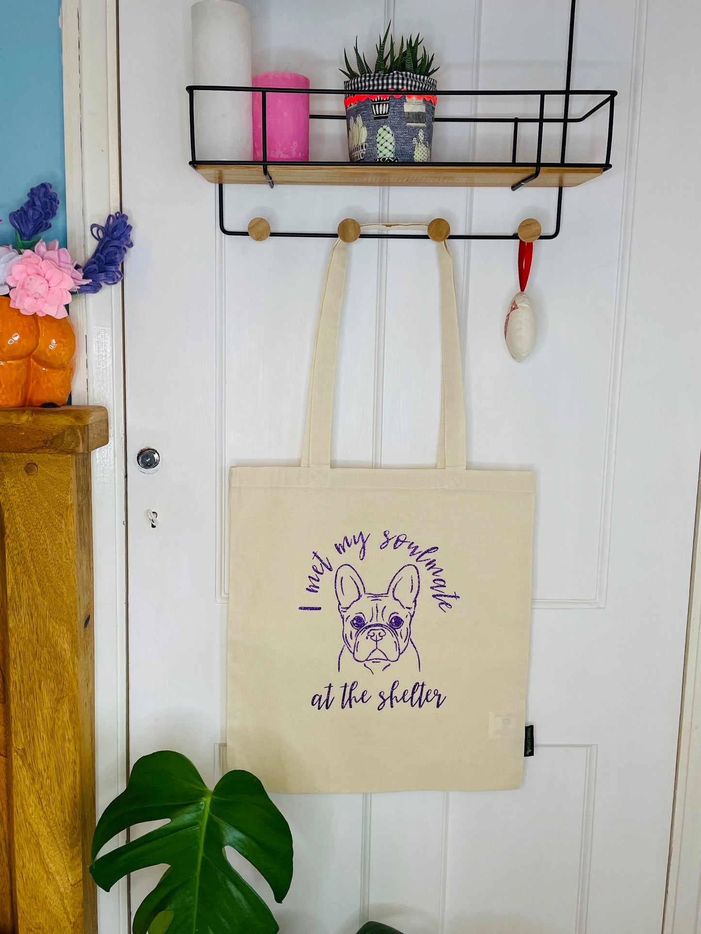 Organic tote bag with a dog silhouette, perfect for a French Bulldog lover