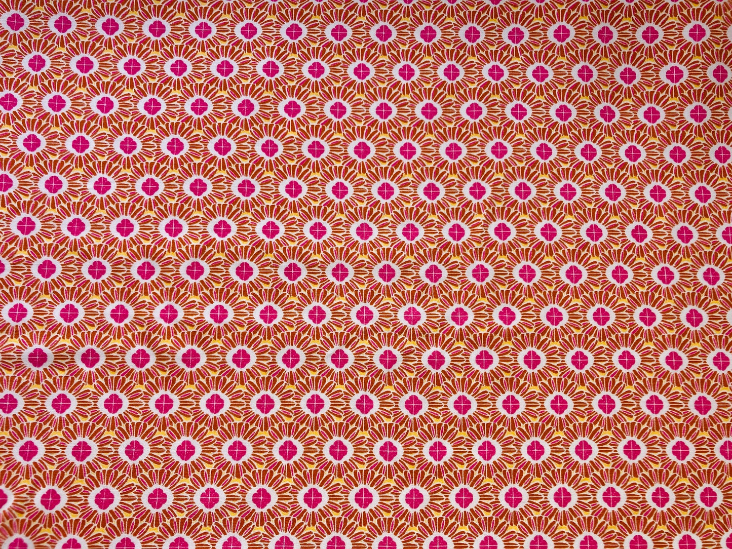 Orange and Pink Daisy fabric, from Mistral, in Rayon